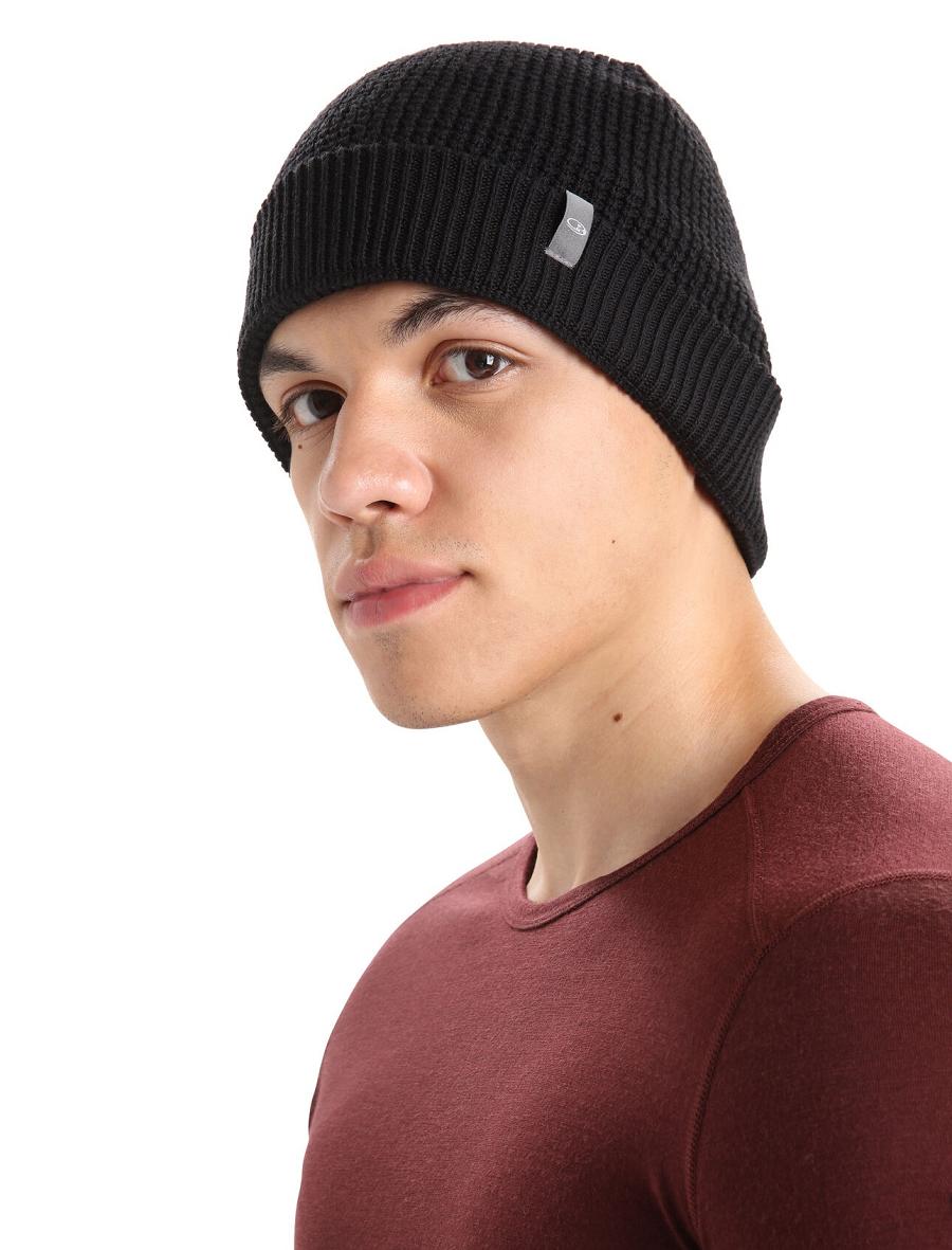 Icebreaker Unisex Merino Feadan Slouch Beanie Férfi Kalap Fekete | HU 1094FDNM